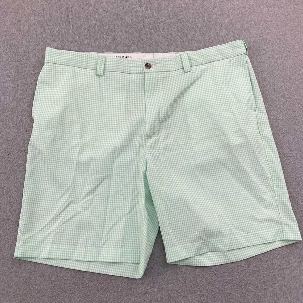 Oak Hill Classic Seersucker Shorts Mens Size 48 Green Gingham Plaid Inseam 9"
